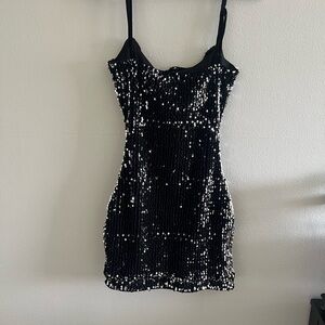 Zara Black and Silver Sequin Mini Dress